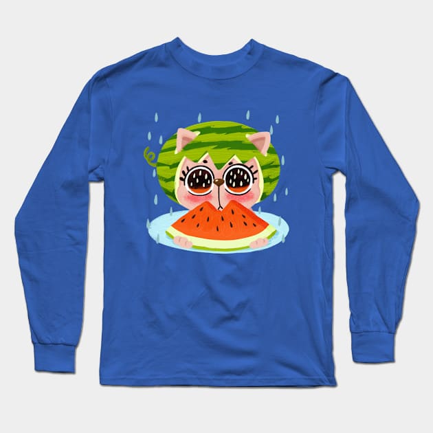 Watermelon Kitty Long Sleeve T-Shirt by BBvineart